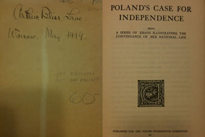 A book about Poland which Arthur Bliss Lane had with him while serving at the U.S. diplomatic mission in Warsaw in 1919. The book is now in my library.