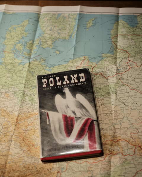 All About Poland - Facts - Figures - Documents Edited by J. H. Retinger Litt.D. with Map of Poland, Mineva Publishing Co Ltd, London. 1941. Cover and map showing division of Poland by Hitler's Nazi Germany and Stalin Soviet Russia after their attack on the country in September 1939.