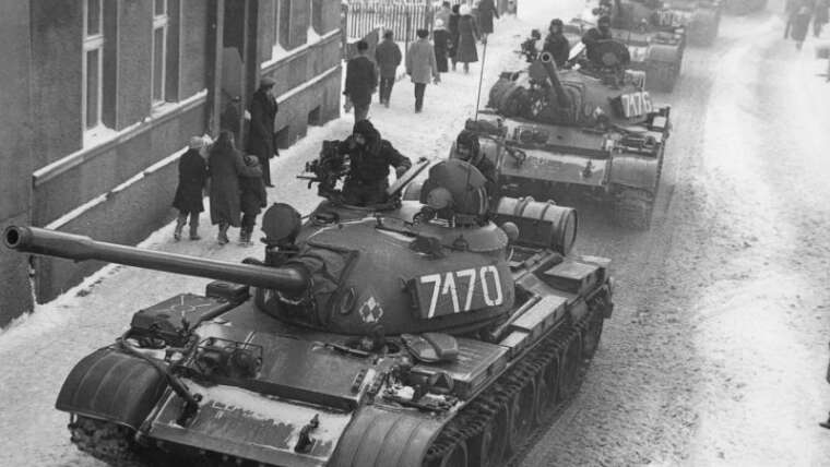 Tanks during the martial law in Poland in December 1981.