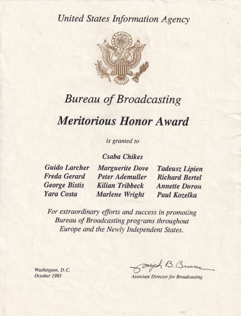 Meritorious Honor Award for Tadeusz Lipien, 1993.